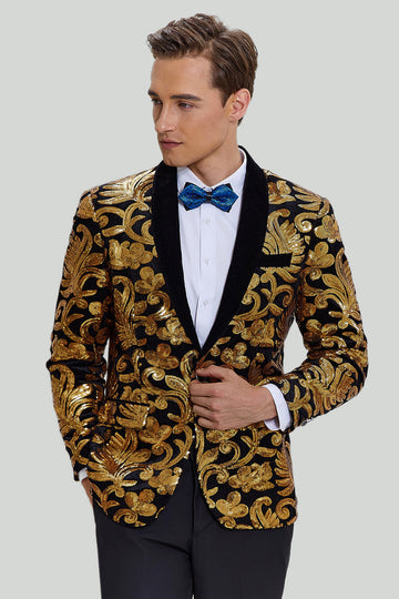 menns blazer slank passform solid en knapp business gull dress jakke